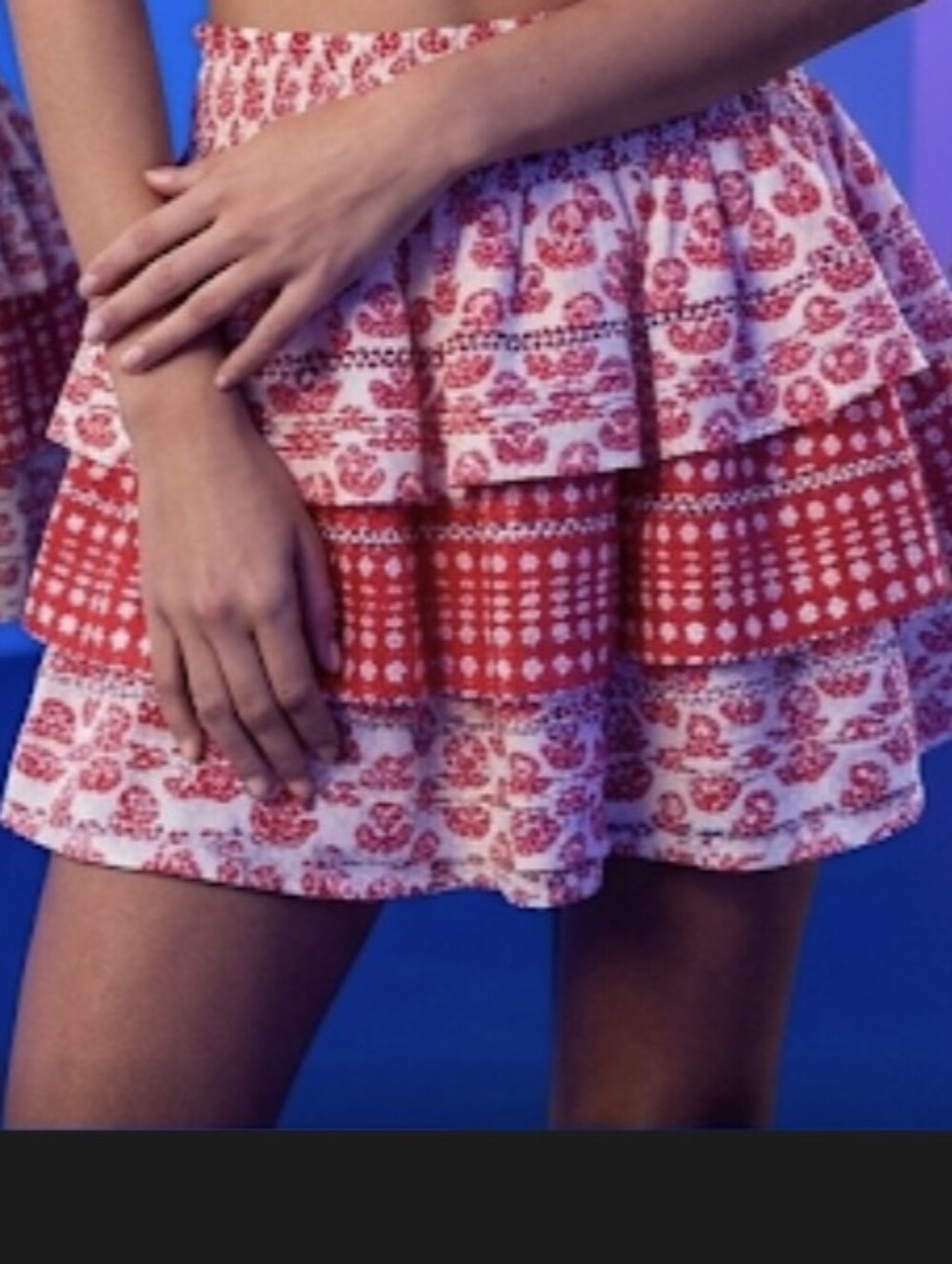 Roller Rabbit Red & White Tiered Floral Skater Mini Skirt